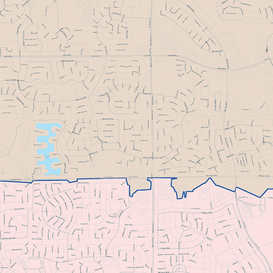 Color Cast Zip Code Style Wall Map of Elk Grove, CA