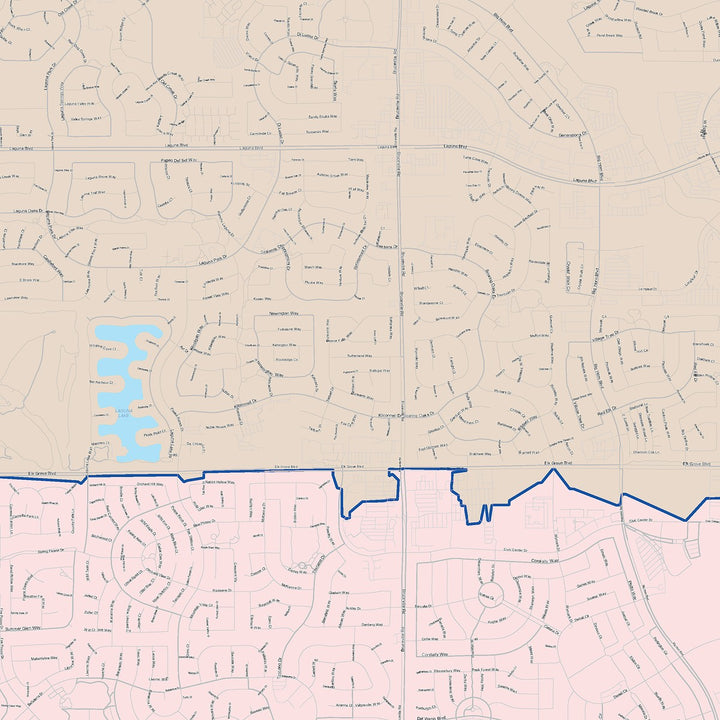 Color Cast Zip Code Style Wall Map of Elk Grove, CA
