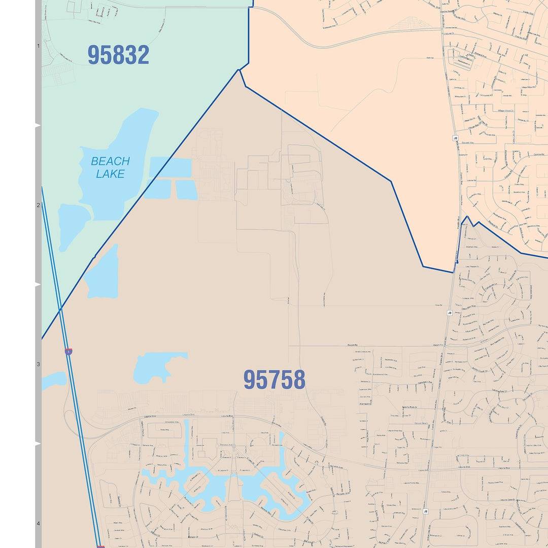 Color Cast Zip Code Style Wall Map of Elk Grove, CA