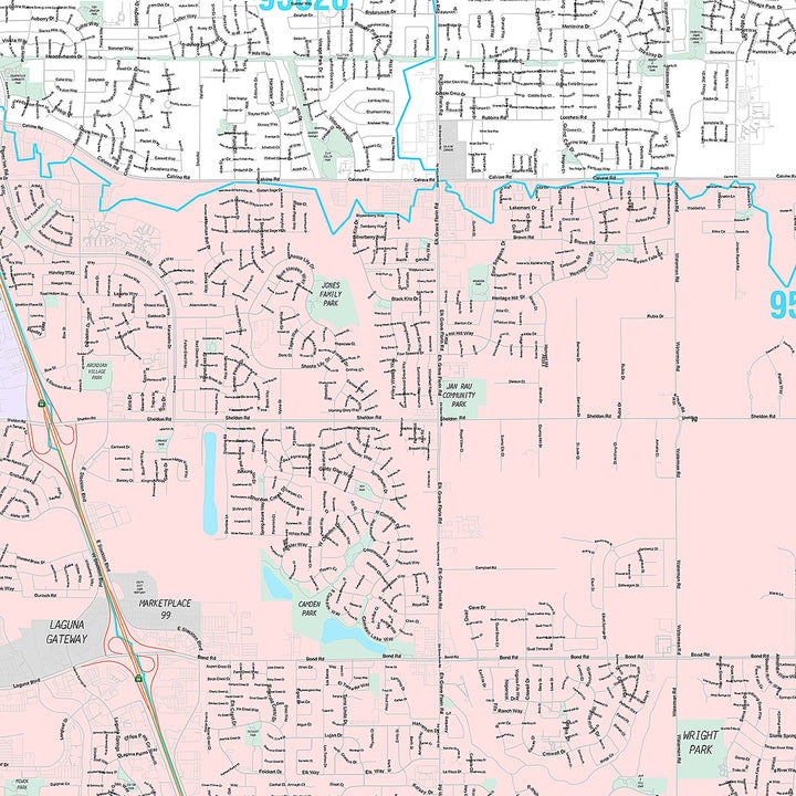 Premium Style Wall Map of Elk Grove CA