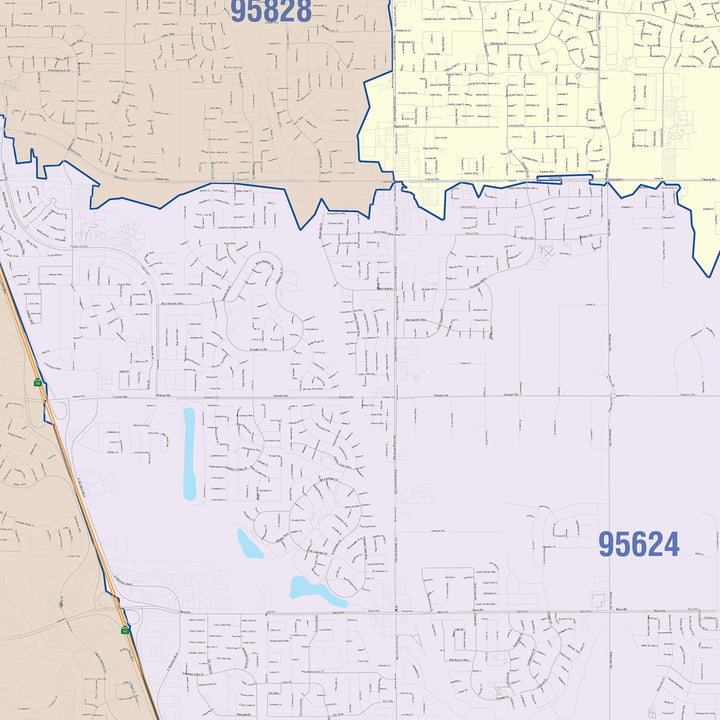 Color Cast Zip Code Style Wall Map of Elk Grove, CA