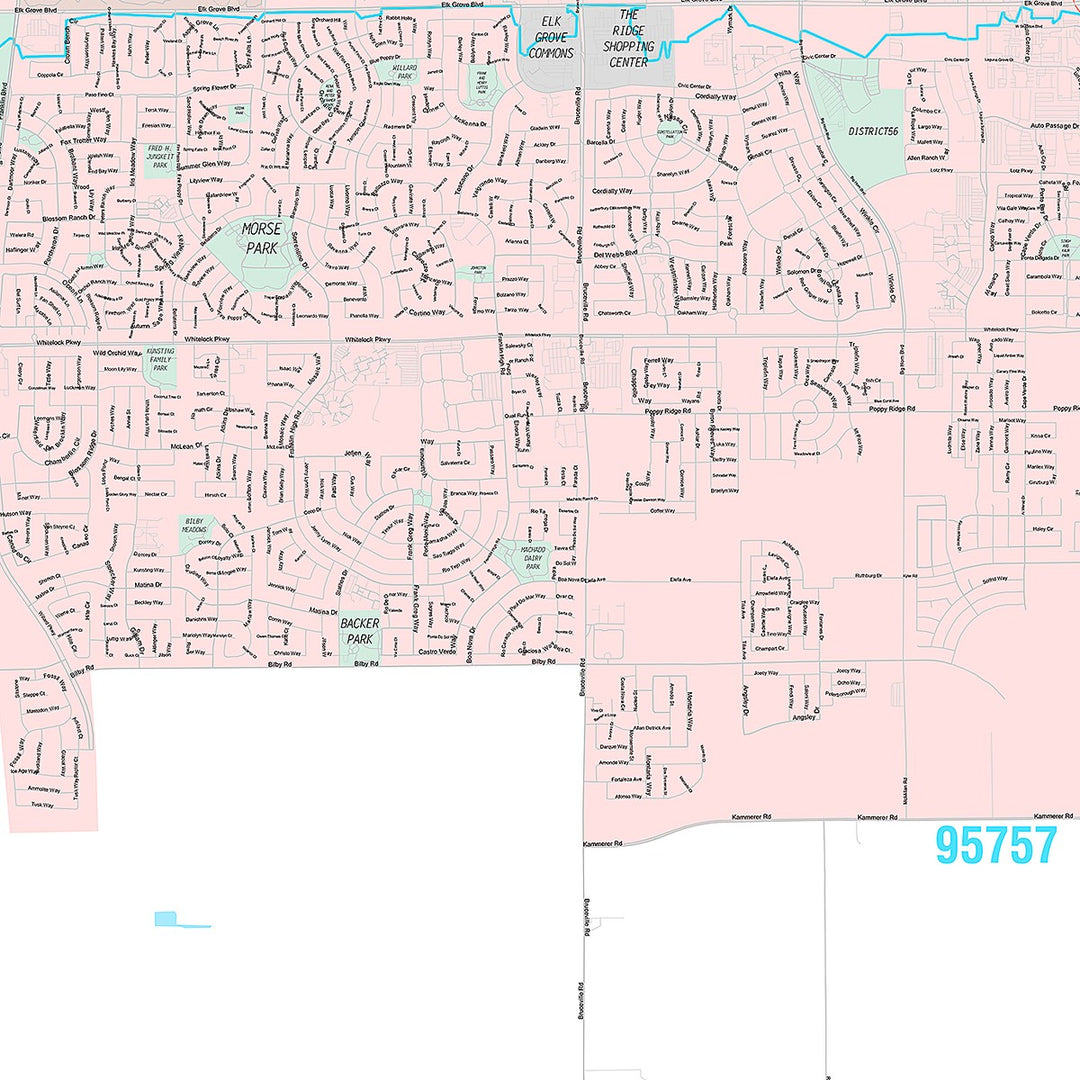 Premium Style Wall Map of Elk Grove CA