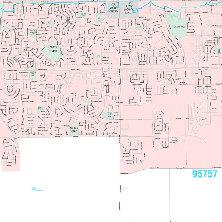 Premium Style Wall Map of Elk Grove CA