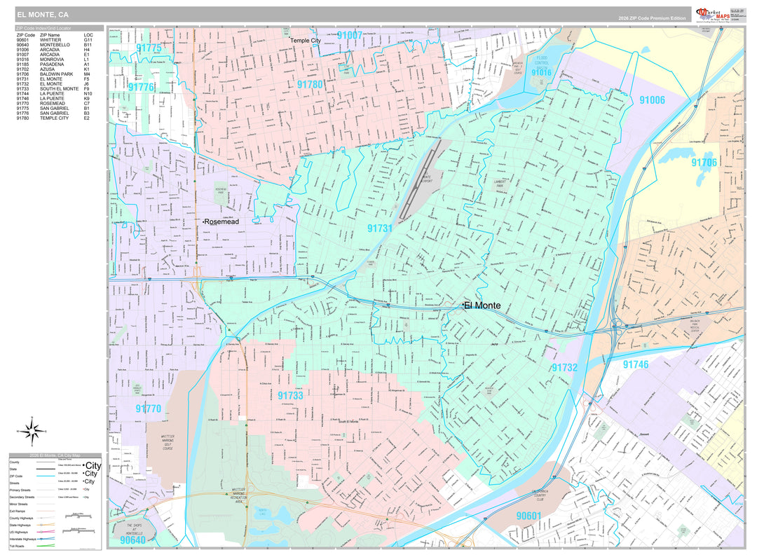Premium Style Wall Map of El Monte, CA