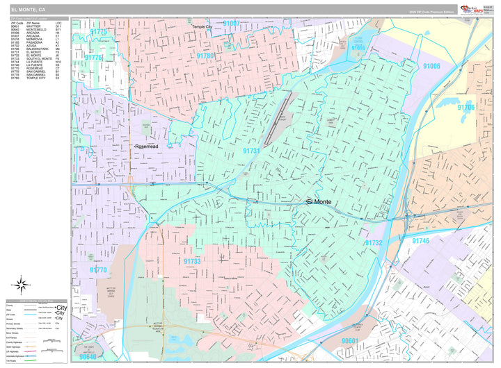 Premium Style Wall Map of El Monte, CA