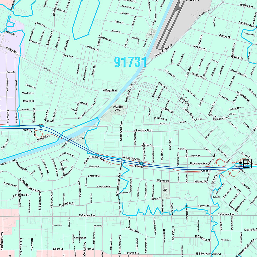 Premium Style Wall Map of El Monte, CA