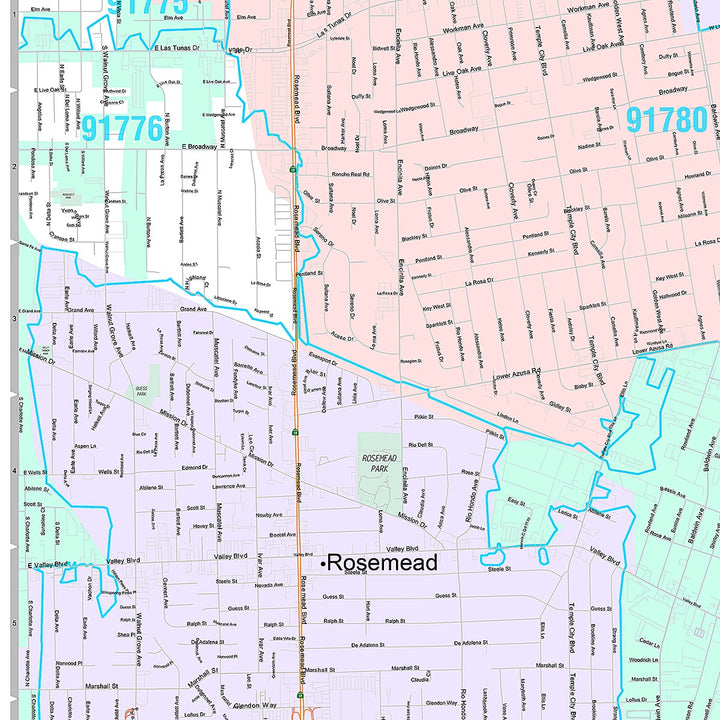 Premium Style Wall Map of El Monte, CA