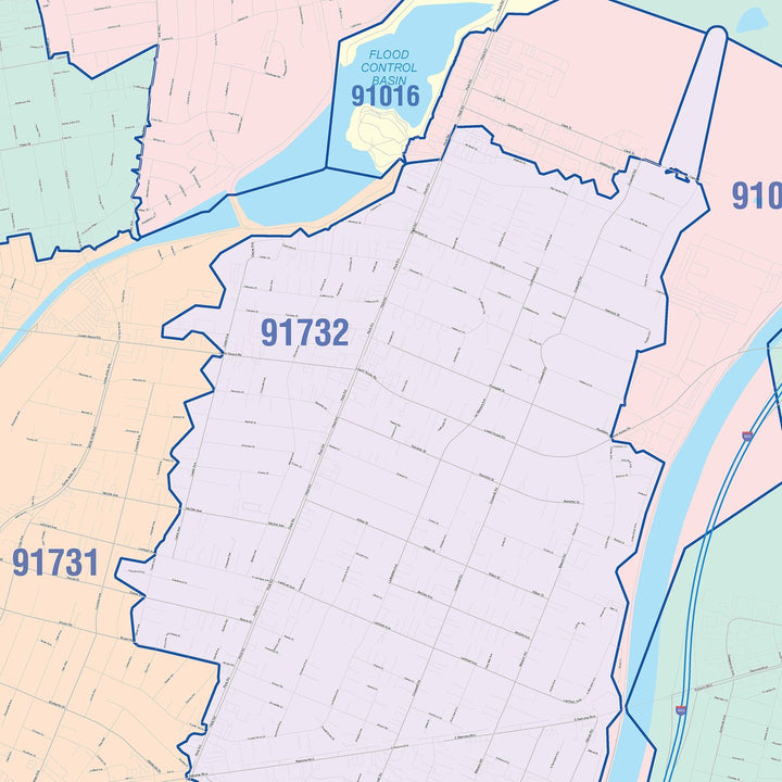 Color Cast Zip Code Style Wall Map of El Monte, CA
