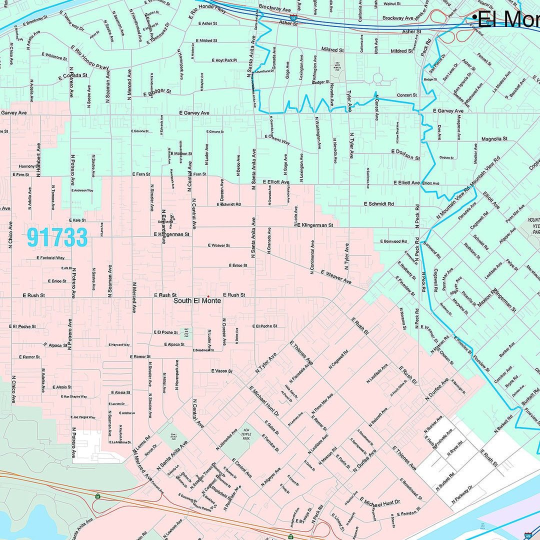 Premium Style Wall Map of El Monte, CA