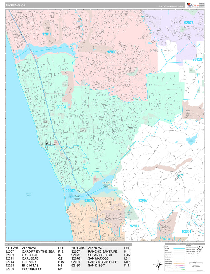 Premium Style Wall Map of Encinitas, CA