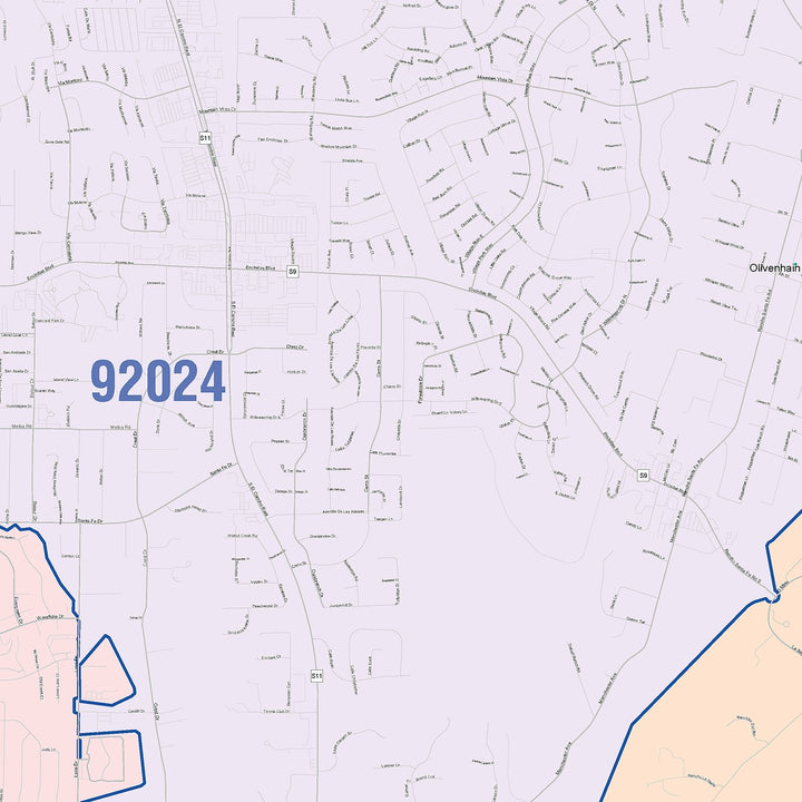 Color Cast Zip Code Style Wall Map of Encinitas, CA