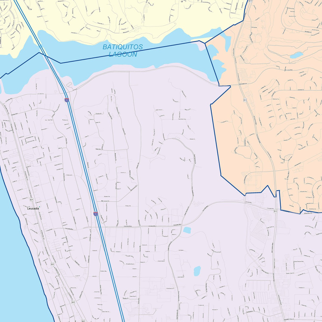 Color Cast Zip Code Style Wall Map of Encinitas, CA