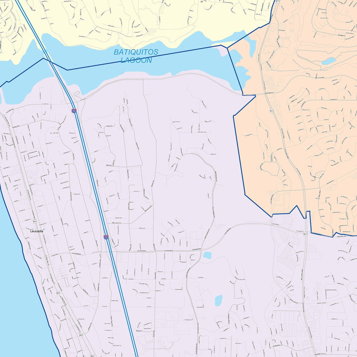 Color Cast Zip Code Style Wall Map of Encinitas, CA