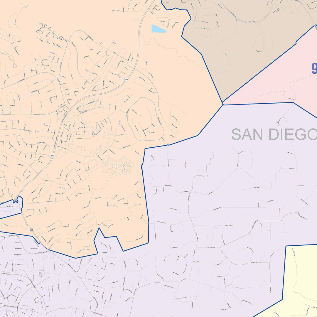 Color Cast Zip Code Style Wall Map of Encinitas, CA