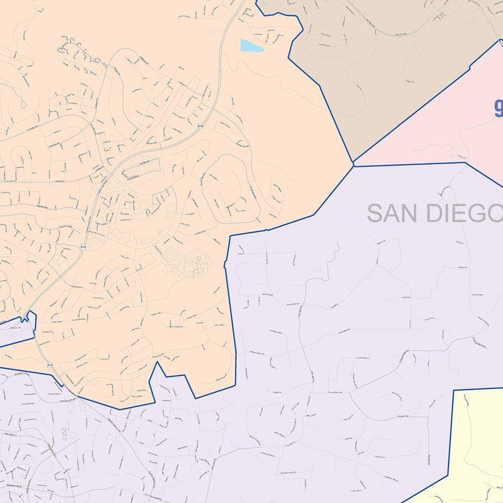 Color Cast Zip Code Style Wall Map of Encinitas, CA