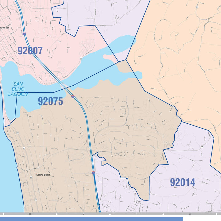 Color Cast Zip Code Style Wall Map of Encinitas, CA