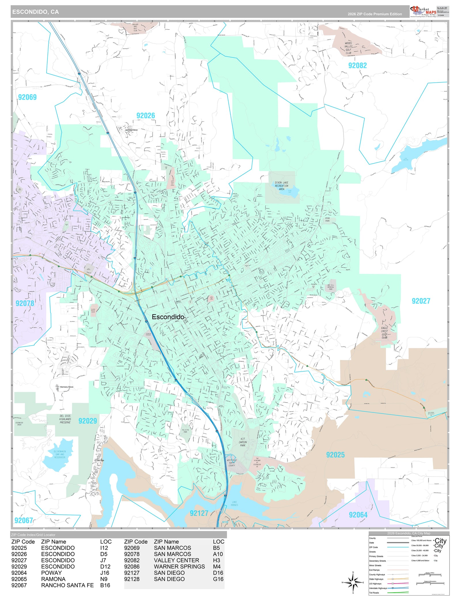Premium Style Wall Map of Escondido, CA