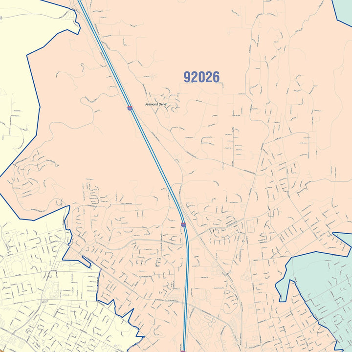 Color Cast Zip Code Style Wall Map of Escondido, CA