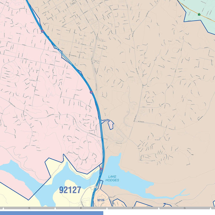 Color Cast Zip Code Style Wall Map of Escondido, CA
