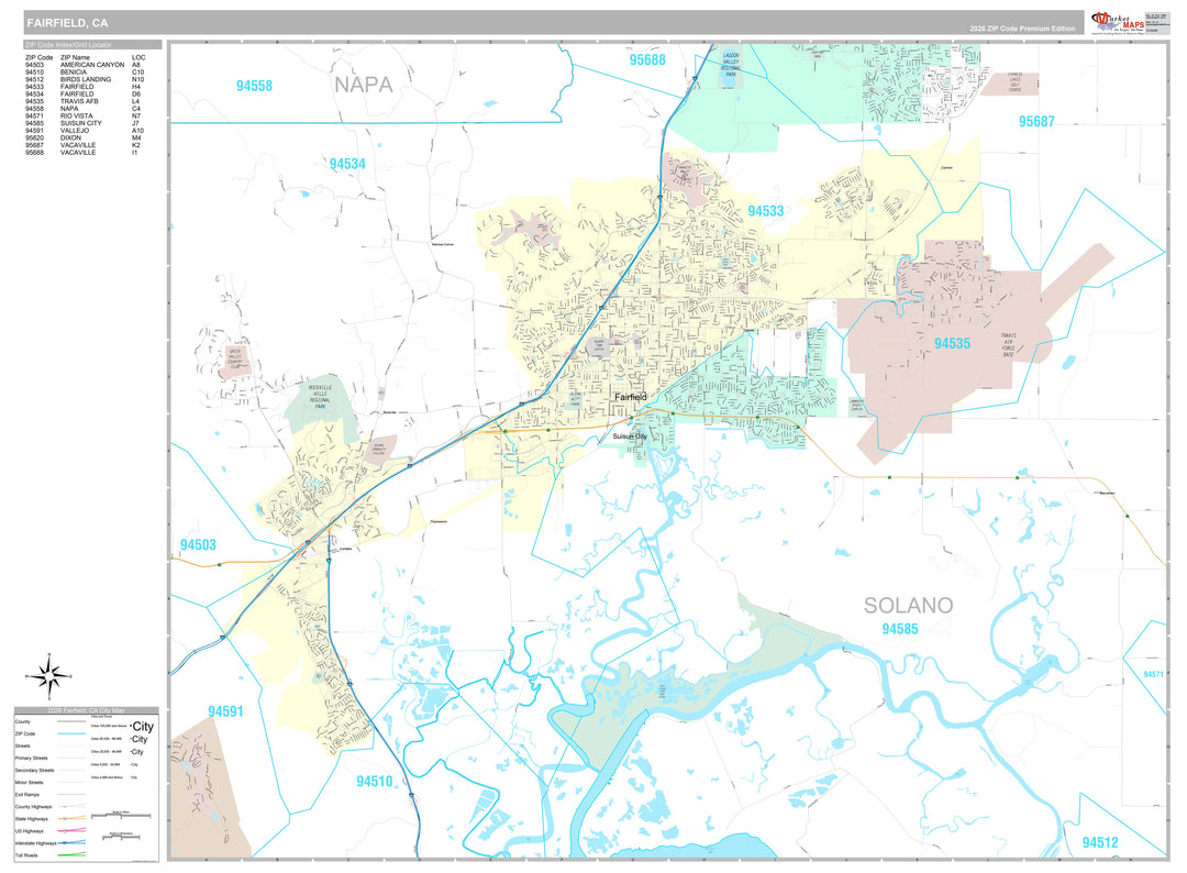 Premium Style Wall Map of Fairfield, CA