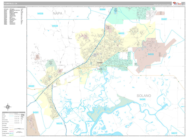 Premium Style Wall Map of Fairfield, CA