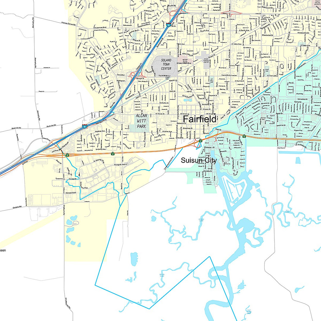 Premium Style Wall Map of Fairfield, CA