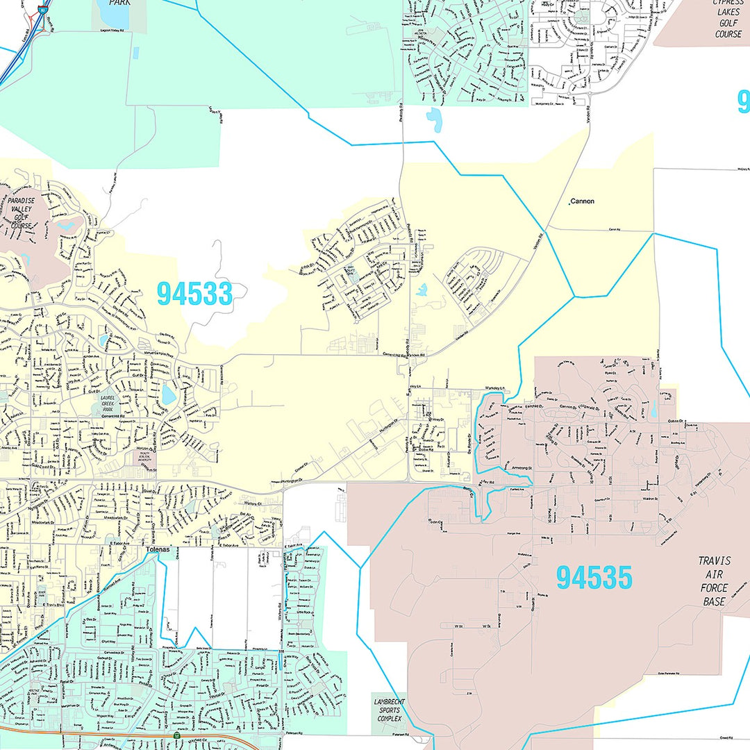 Premium Style Wall Map of Fairfield, CA
