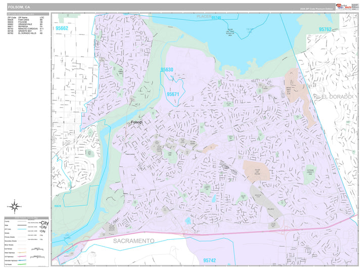 Premium Style Wall Map of Folsom, CA
