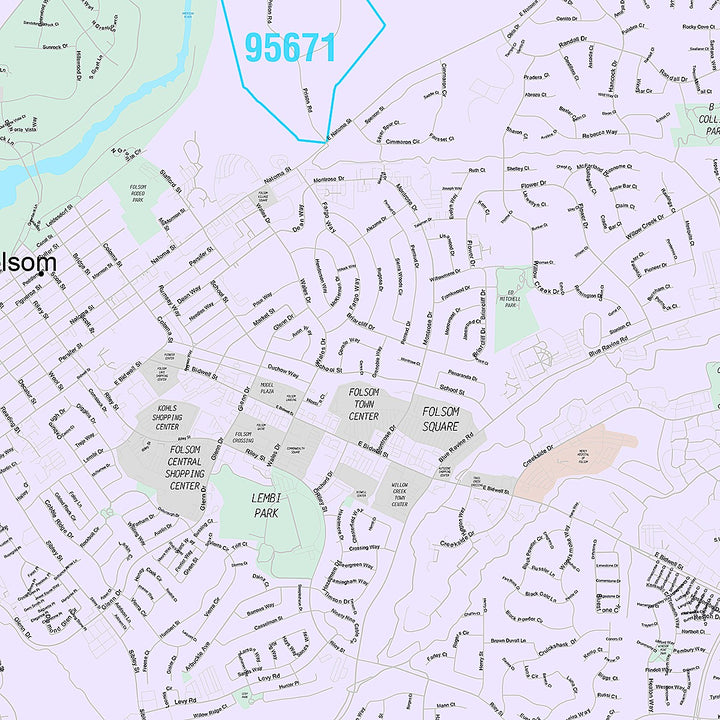 Premium Style Wall Map of Folsom, CA