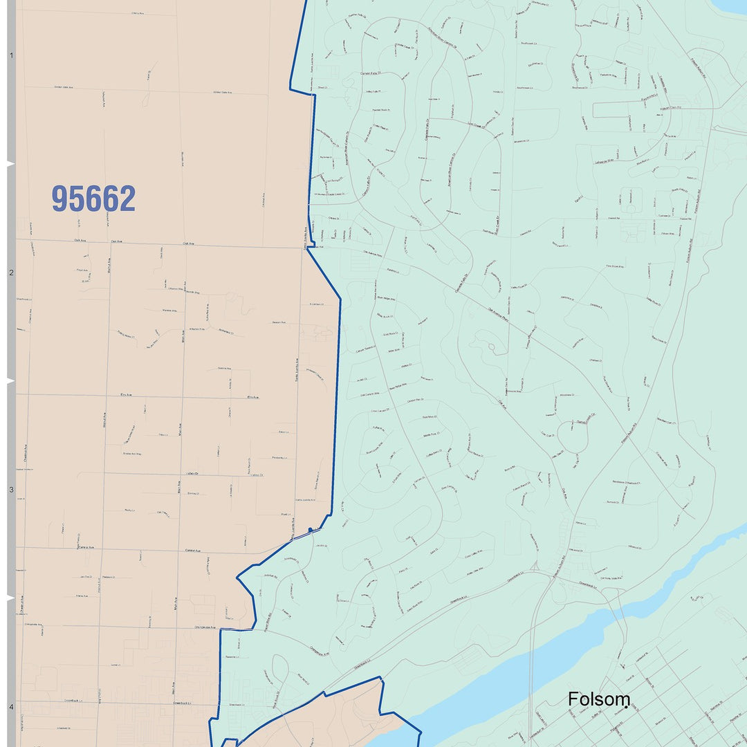Color Cast Zip Code Style Wall Map of Folsom, CA