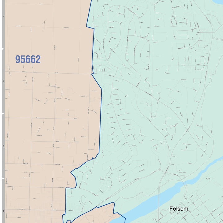 Color Cast Zip Code Style Wall Map of Folsom, CA