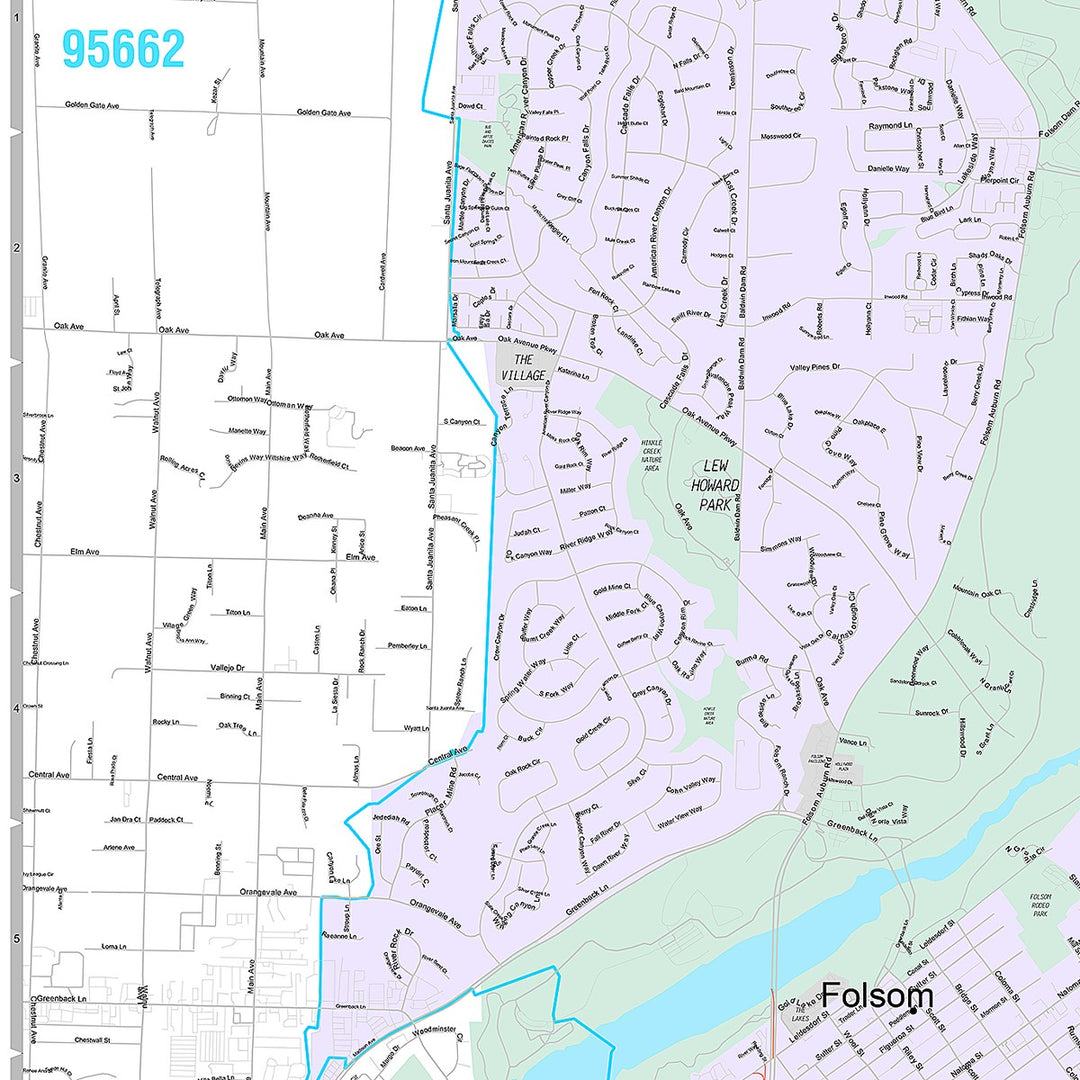 Premium Style Wall Map of Folsom, CA