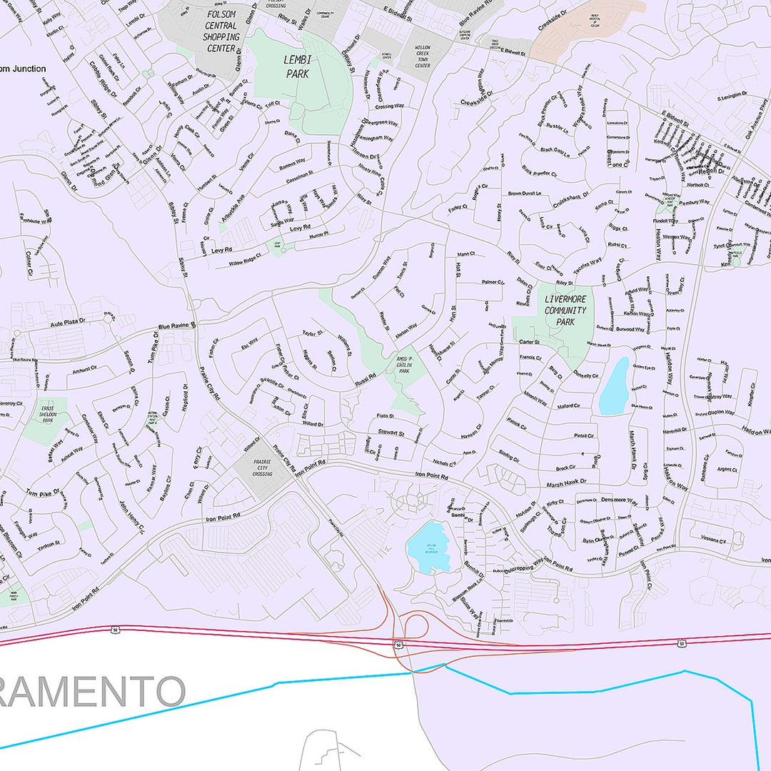 Premium Style Wall Map of Folsom, CA