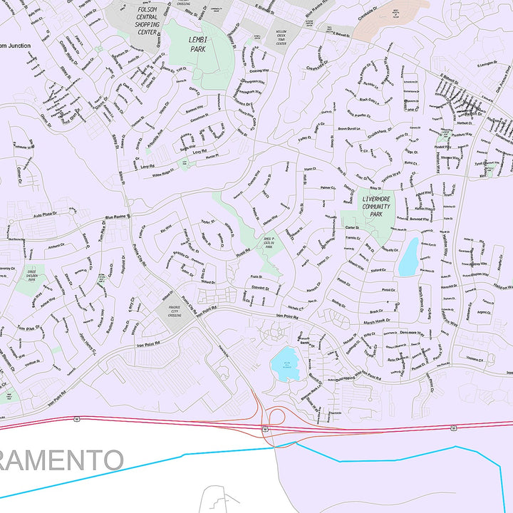 Premium Style Wall Map of Folsom, CA