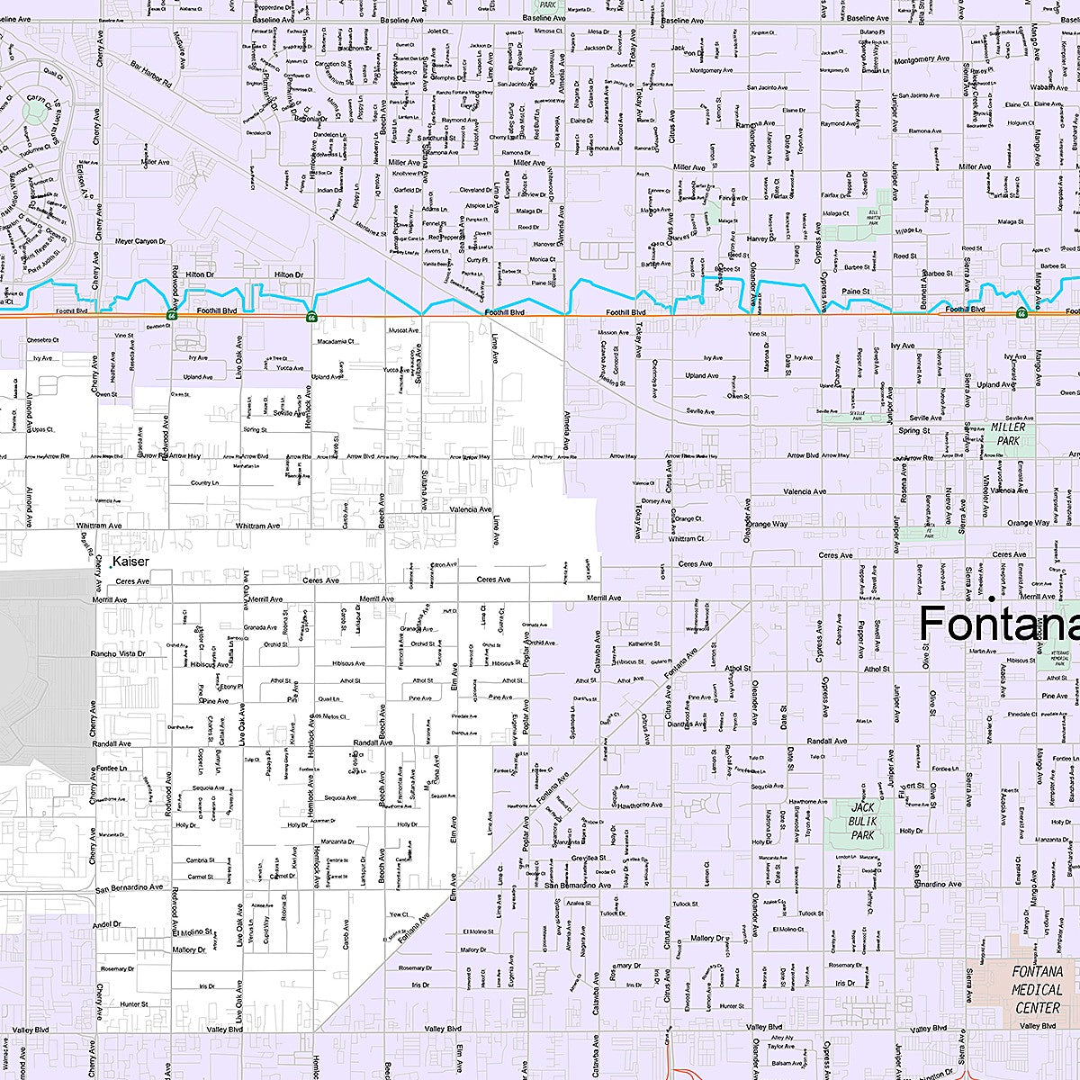 Premium Style Wall Map of Fontana CA