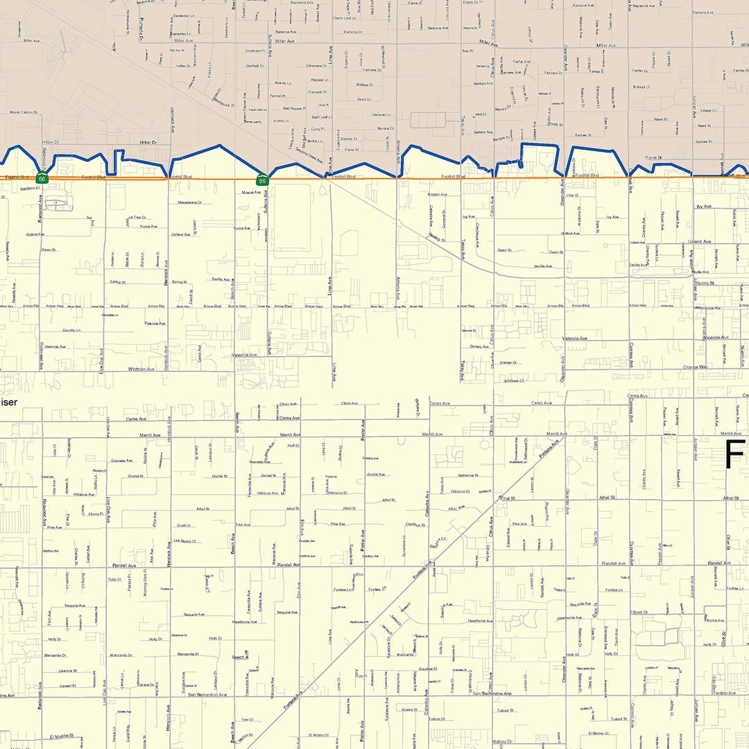 Color Cast Zip Code Style Wall Map of Fontana, CA