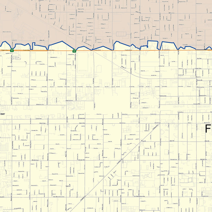 Color Cast Zip Code Style Wall Map of Fontana, CA