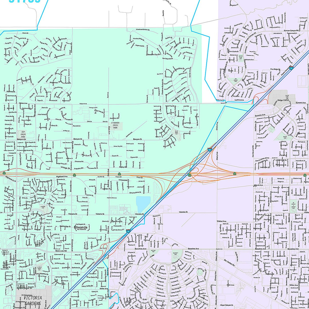 Premium Style Wall Map of Fontana CA