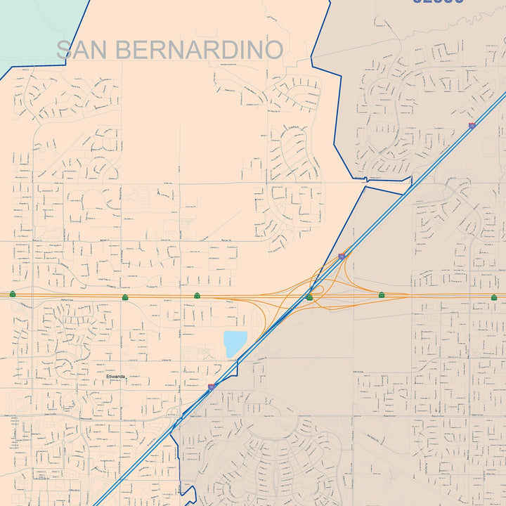 Color Cast Zip Code Style Wall Map of Fontana, CA