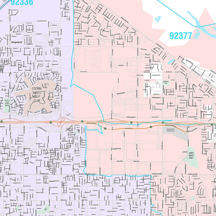 Premium Style Wall Map of Fontana CA