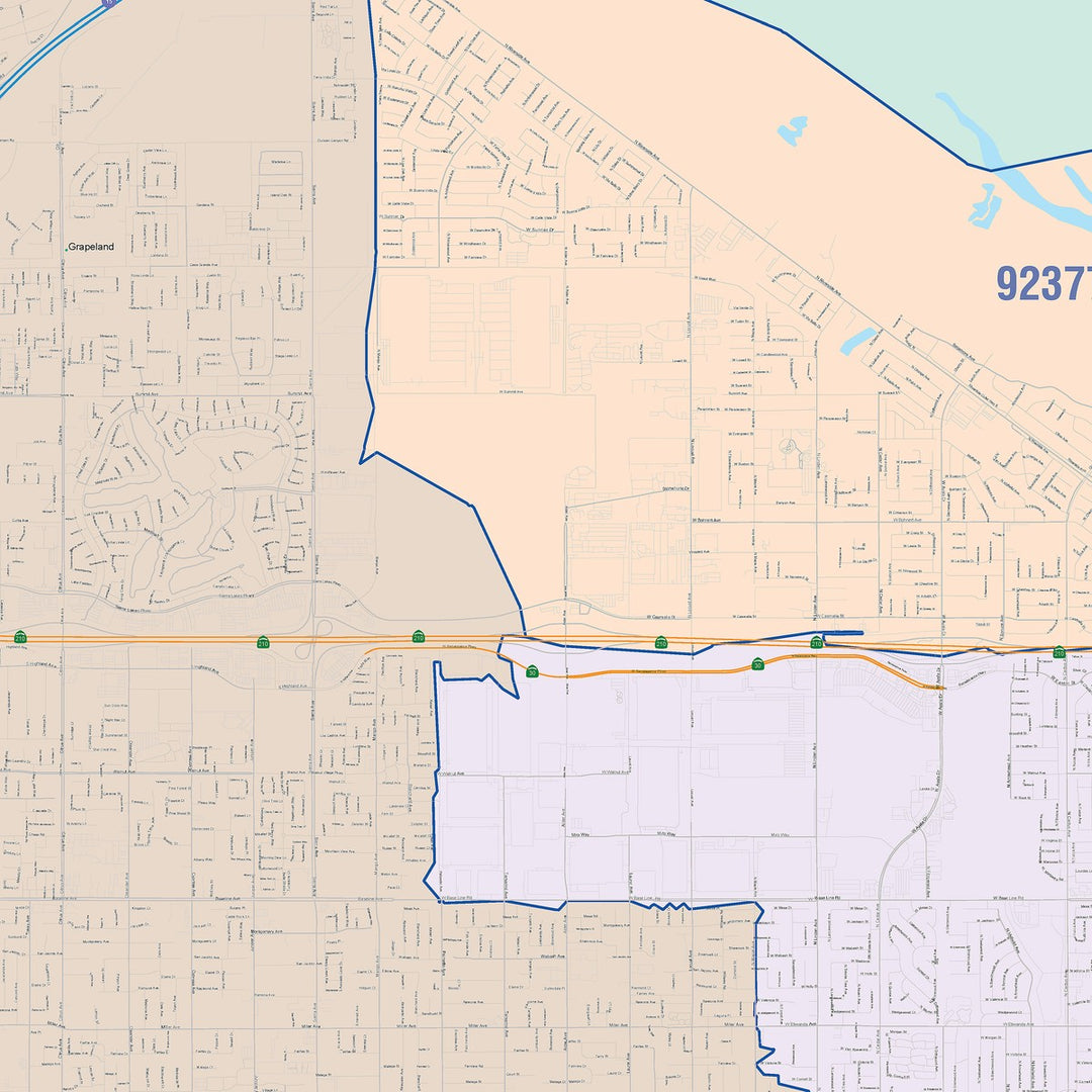 Color Cast Zip Code Style Wall Map of Fontana, CA