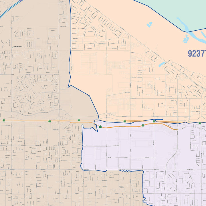Color Cast Zip Code Style Wall Map of Fontana, CA