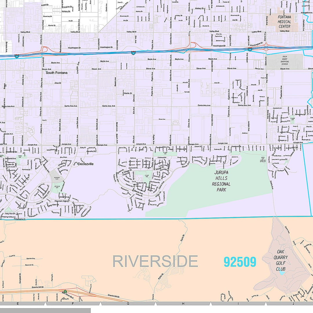 Premium Style Wall Map of Fontana CA