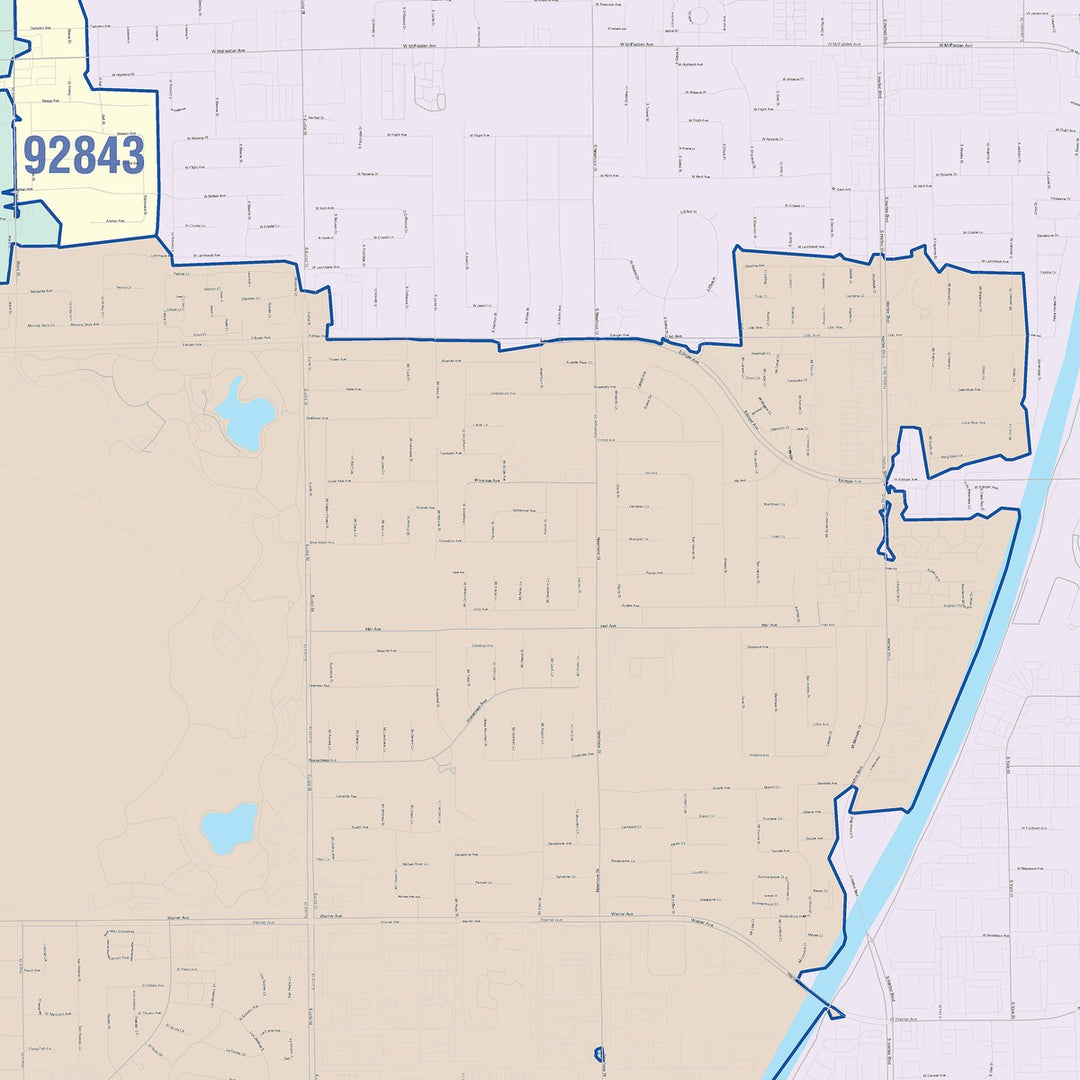 Color Cast Zip Code Style Wall Map of Fountain Valley, CA