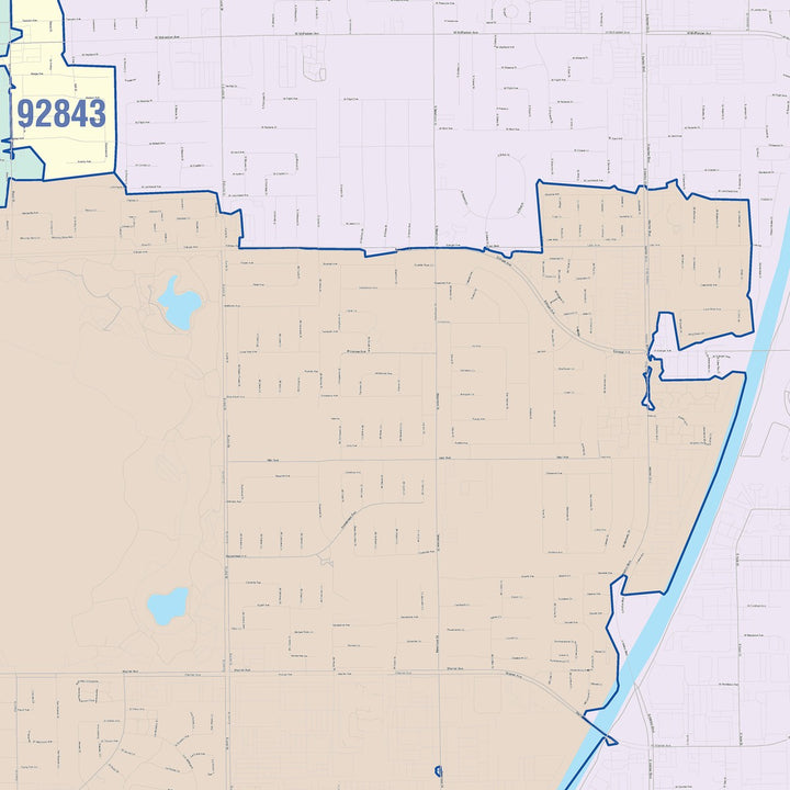 Color Cast Zip Code Style Wall Map of Fountain Valley, CA