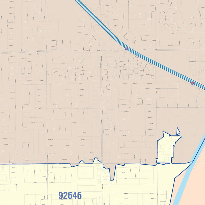 Color Cast Zip Code Style Wall Map of Fountain Valley, CA