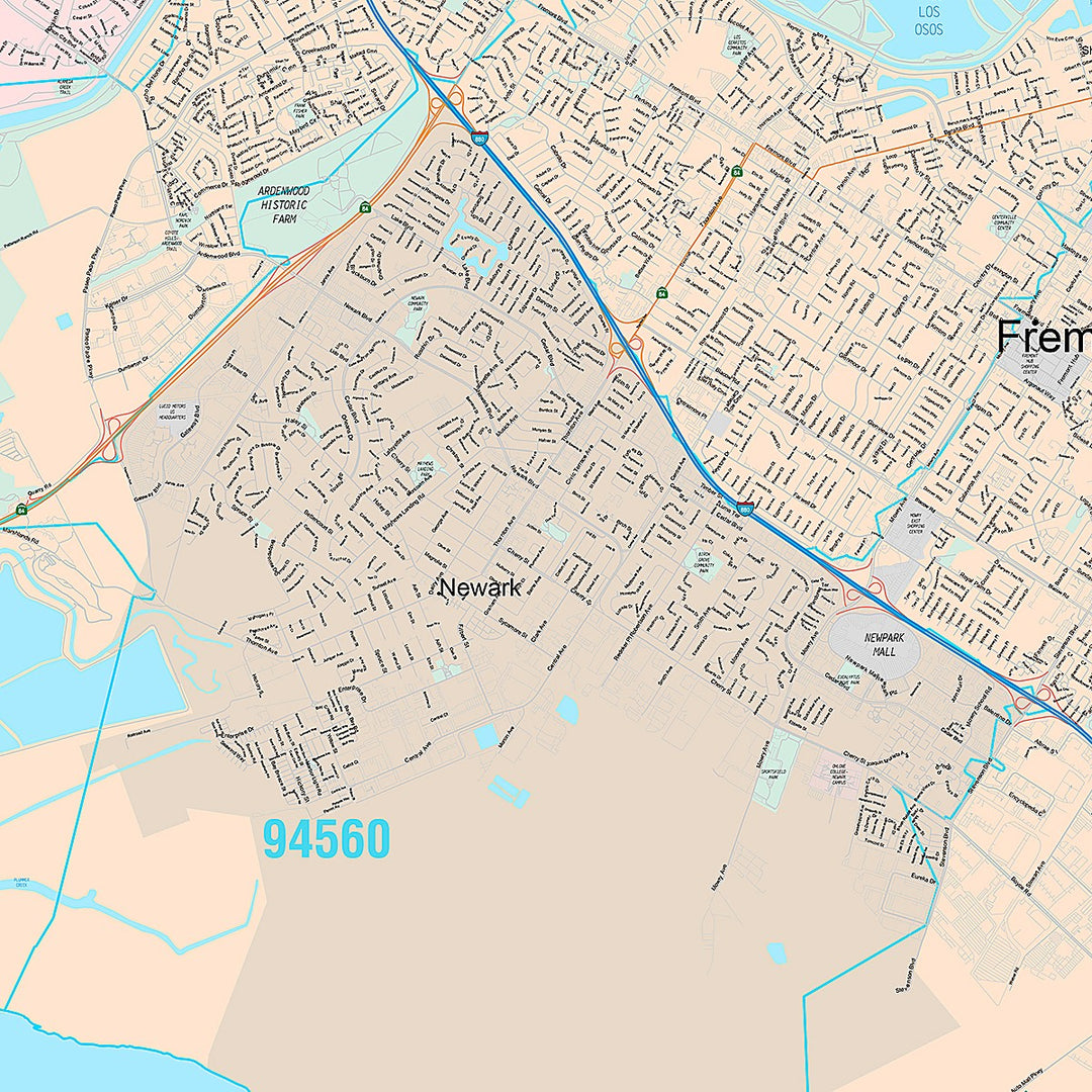 Premium Style Wall Map of Fremont CA