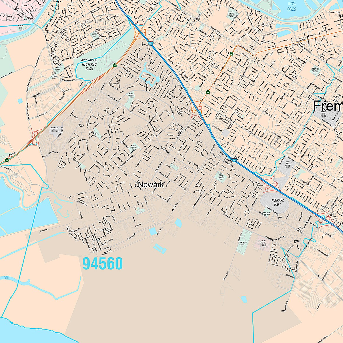 Premium Style Wall Map of Fremont CA