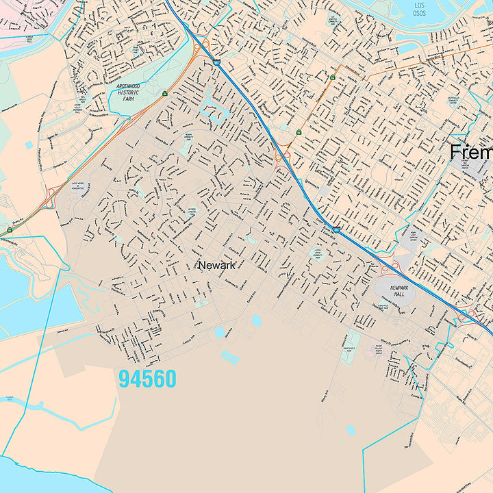 Premium Style Wall Map of Fremont CA