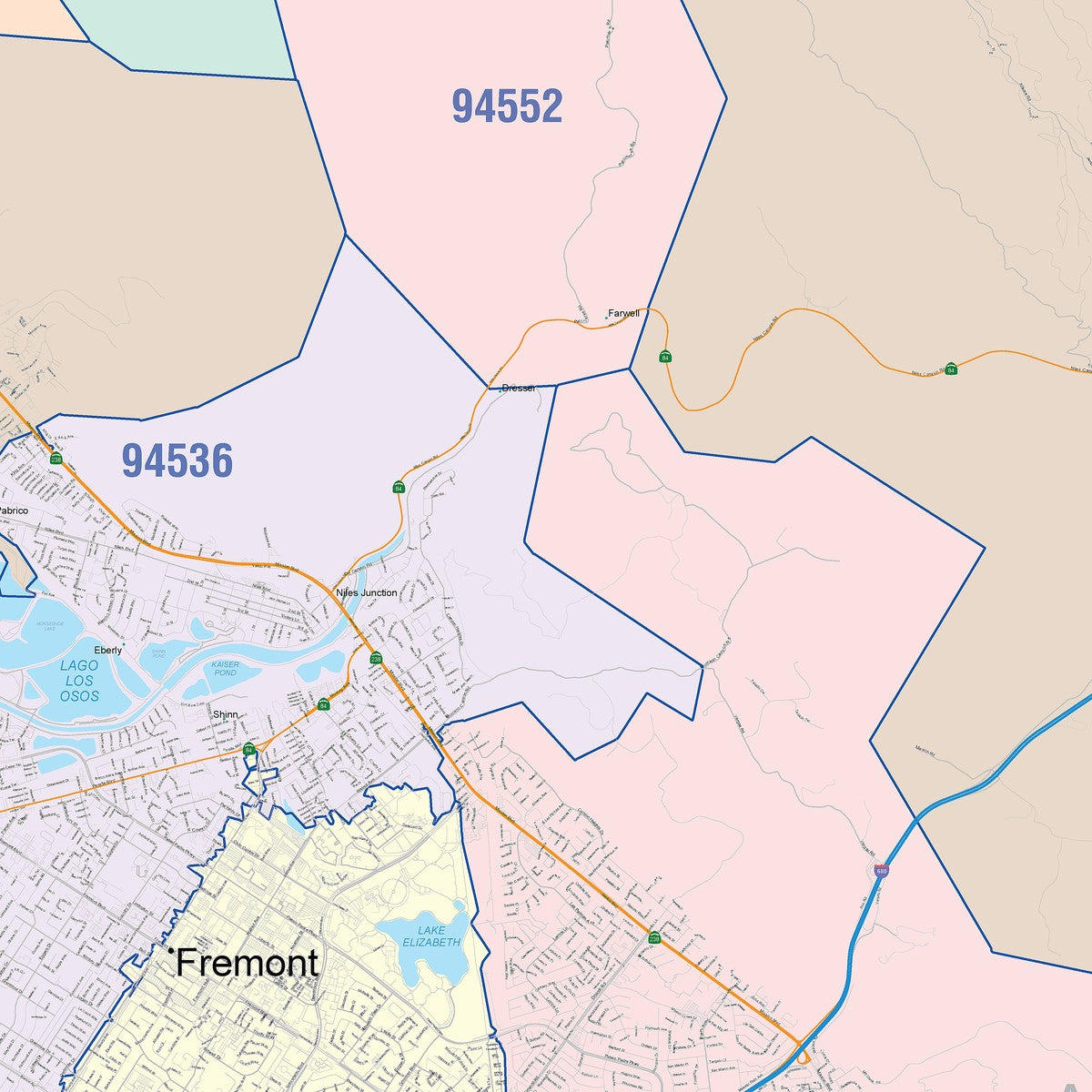 Colorcast Zip Code Style Wall Map of Fremont, CA – American Map Store
